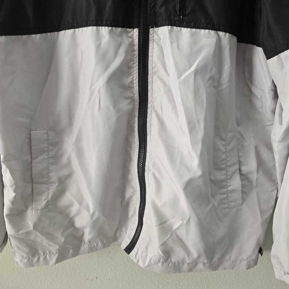 RSQ Colorblock Windbreaker Jacket Mens Medium Black Gray Y2K Streetwear Zip Hood - Picture 5 of 11